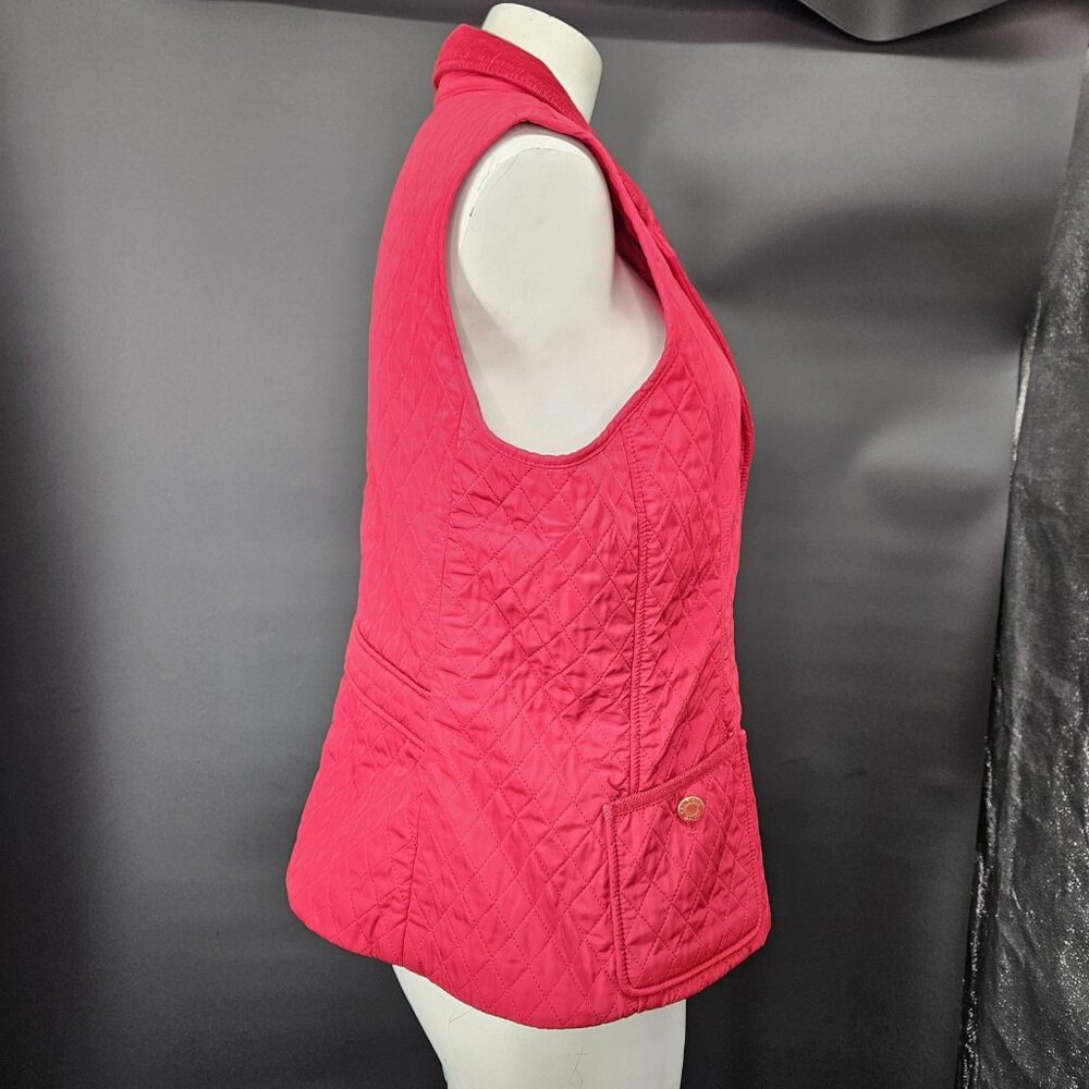 Talbots Vest Womens Medium Red Quilted Puffer Button Pockets Lined Warm Corduroy - Picture 10 of 14